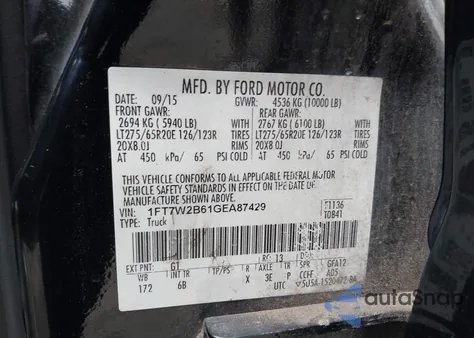 2016 Ford F-250 Lariat z USA, uszkodzony, nr VIN 1FT7W2B61GEA87429